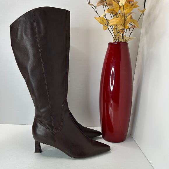 Naturalizer Deesha Knee High Wide Calf Boot Zip Block Heel Brown Women's 9W NWOB - Picture 1 of 11